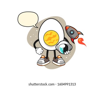 Boiled egg astronaut with speech bubble cartoon. Mascot Character vector.