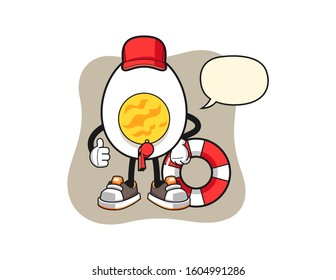 Boiled egg beach lifeguard with speech bubble cartoon. Mascot Character vector.