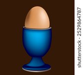 Boiled egg for breakfast in ceramic egg cup. Vector illustration.