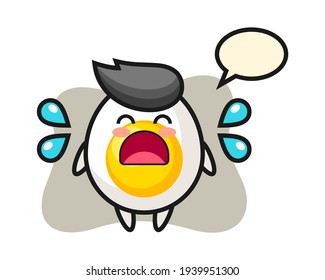 Boiled egg cartoon illustration with crying gesture