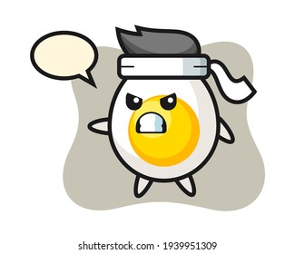 Boiled egg cartoon illustration as a karate fighter