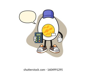 Boiled egg cashier with speech bubble cartoon. Mascot Character vector.