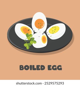 Boiled egg clipart. Egg dish vector. Food clipart. Flat vector in cartoon style isolated on white background.