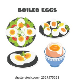 Boiled egg clipart. Egg dish vector. Food clipart. Flat vector in cartoon style isolated on white background.