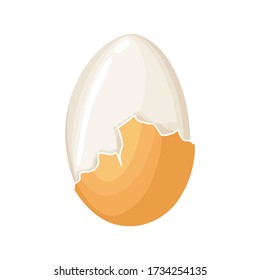 Boiled egg. Cracked eggshell and proteins isolated