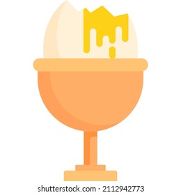 Boiled egg with cracked shell on stand vector flat icon isolated on white bacgkround. Diet eating, healthy eco organic food