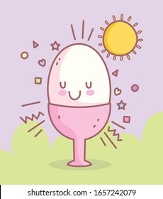 boiled egg in cup character menu restaurant cartoon food cute vector illustration