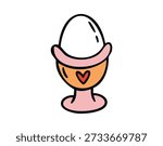 Boiled egg in egg cup, cozy hand drawn doodle style. Vector illustration.