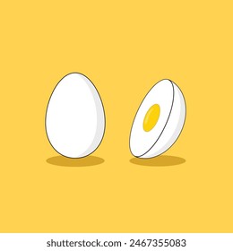 Boiled egg cut half part vector design cartoon style flat illustration isolated on yellow background.