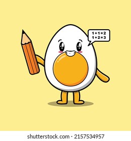 Boiled egg cute cartoon clever student with pencil style design