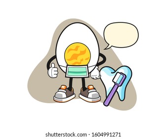 Boiled egg dentist with speech bubble cartoon. Mascot Character vector.