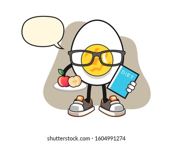 Boiled egg dietitian with speech bubble cartoon. Mascot Character vector.