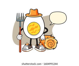 Boiled egg farmer with speech bubble cartoon. Mascot Character vector.