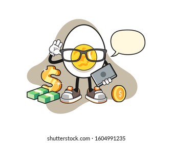 Boiled egg freelancer with speech bubble cartoon. Mascot Character vector.