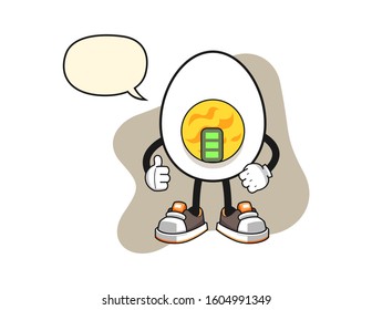 Boiled egg full power with speech bubble cartoon. Mascot Character vector.