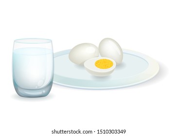 Boiled Egg and a Glass of Milk, vector illustration isolated