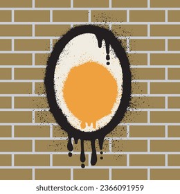 Boiled egg graffiti with black spray paint on brick wall background