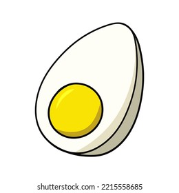 Boiled egg, Half of a boiled chicken egg, side view, vector illustration in cartoon style on a white background