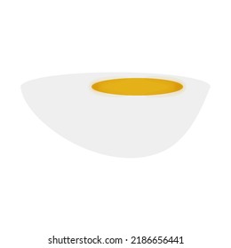 Boiled Egg Half Cut Piece In Flat Style.