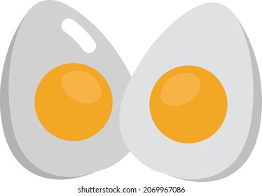 Huevo hervido por la mitad, ilustración, vector, sobre fondo blanco.