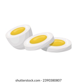 Huevo cocido medio y rebanado. Ilustración vectorial en fondo blanco