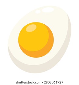 Boiled Egg Half with Yellow Yolk Cartoon Illustration