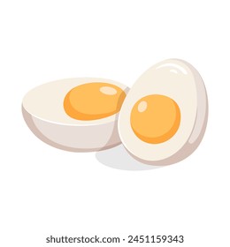 Boiled egg halves. Cooking ingredient for baking or independent dishes. Illustration for recipe cookbook, banner, postcard, menu. Healthy product. Vector cartoon illustration.