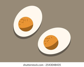 Mitades de huevo cocido sobre fondo beige. Desayuno saludable. Ilustración vectorial