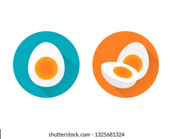 Boiled egg icon flat style with shadow on circle background.Vector illustration.