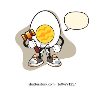 Boiled egg judge with speech bubble cartoon. Mascot Character vector.