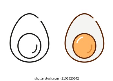 Boiled egg line icon isolated on white background. Black linear and colorful egg icons set. Vector illustration