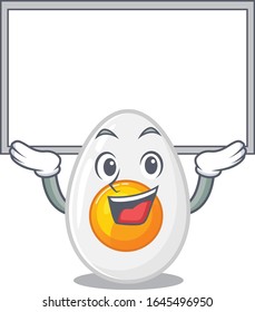 A boiled egg mascot picture raised up board