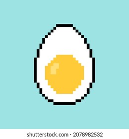 Boiled egg pixel art. Half an egg 8 bit. pixelated food vector illustration