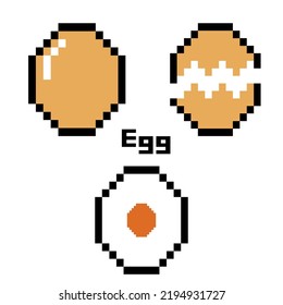 boiled egg pixel art half egg full egg 8 bit pixel food vector illustration