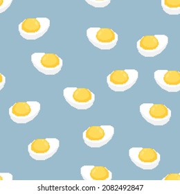 Boiled egg pixel art pattern seamless. Half an egg 8 bit background. pixelated food vector texture