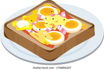 Tostada de pizza de huevo hervido en un plato