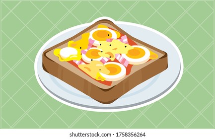Boiled egg pizza toast on a plate