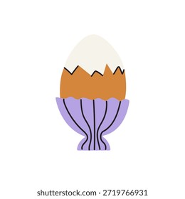 Huevo cocido en un bonito puesto. Elemento y forma de comida matutina sabrosa y saludable. Ilustración plana de Vector aislada