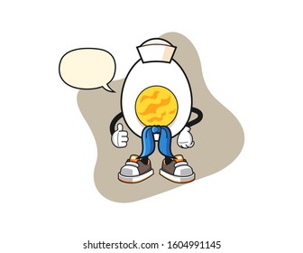 Boiled egg sailor man with speech bubble cartoon. Mascot Character vector.