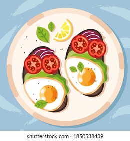Boiled egg sandwich. tomato, herbs. Fast food. We prepare lunch, dinner, breakfast. Natural product.