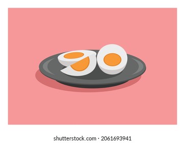 Boiled egg slices on a lid. Simple flat illustration.