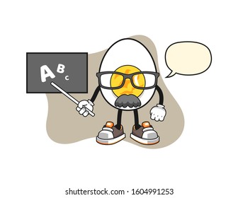 Boiled egg teacher with speech bubble cartoon. Mascot Character vector.