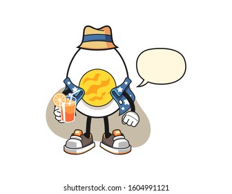 Boiled egg vacation with speech bubble cartoon. Mascot Character vector.