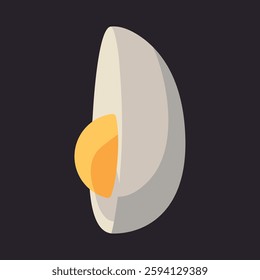 Boiled egg vector design illustration isolated on white background. Egg in eggshell, pieces boiled and fries. Whole and half, sliced eggs with dill.