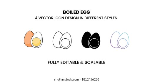 Icono vectorial de huevo hervido en contorno de color, plano, glifo, línea y gradiente