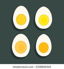 Boiled egg vector illustration. Set of halves of hard boiled chicken eggs.