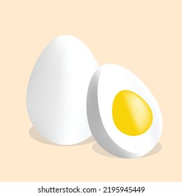Ilustración vectorial de huevo hervido (huevo blanco) Aislado sobre fondo pastel y objetos alimenticios realistas.
