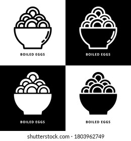 Boiled Eggs and Bowl Symbol Logo Illustration. Eggs Food Breakfast Vector Icon Line And Glyph Style