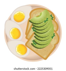 gekochte Eier mit Brot und Avocados Frühstück