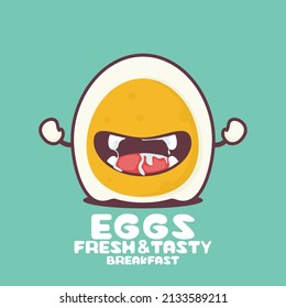 Boiled eggs cartoon. vector illustration of fast food, breakfast, healthy food. with a funny mouth expression